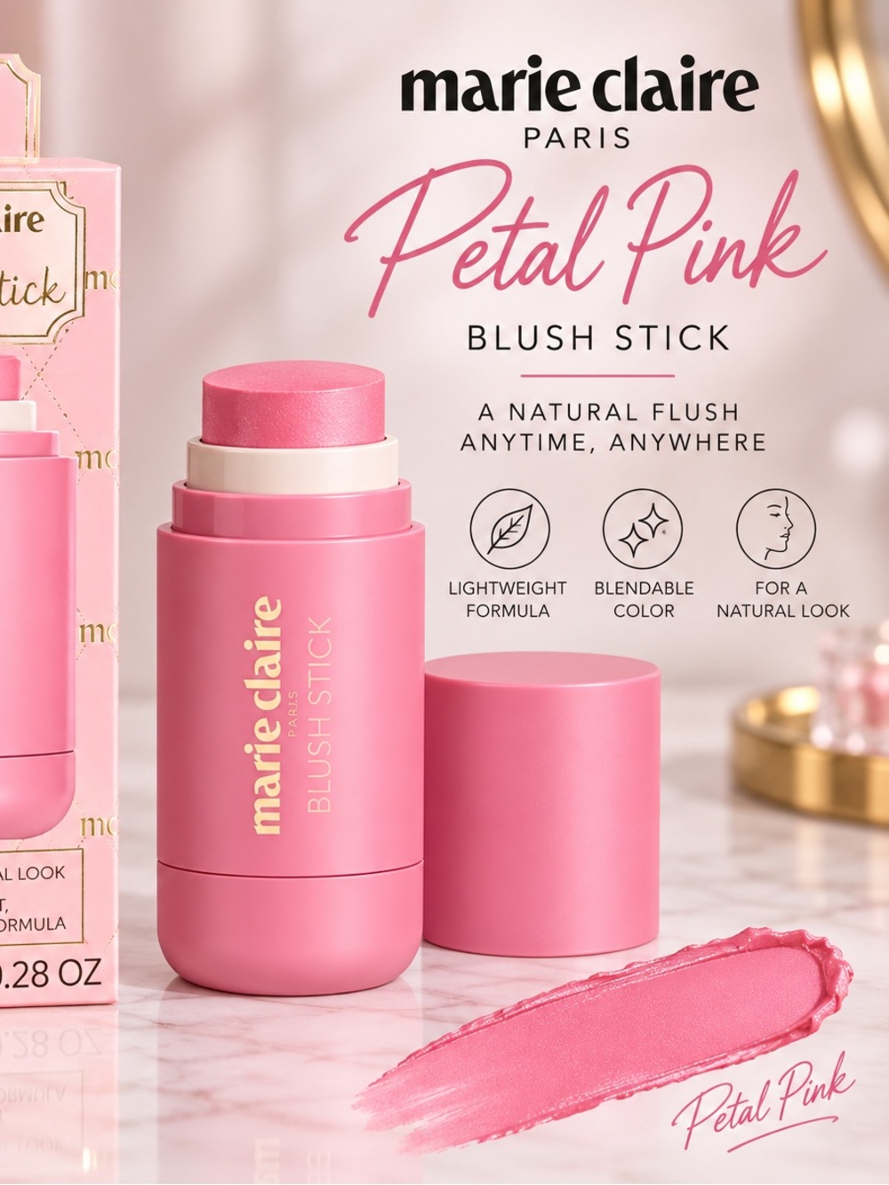 Petal Pink Blush Stick — Creamy Pink Cheek Tint
